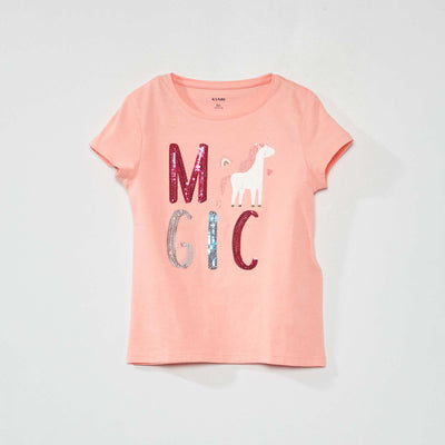 T-shirt fantaisie à col rond Rose