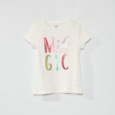 T-shirt fantaisie à col rond Blanc