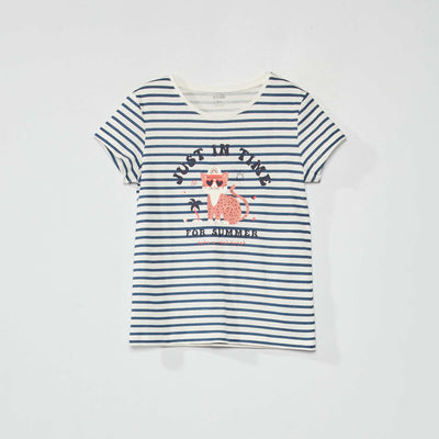 T-shirt imprimé à col rond Blanc/marine
