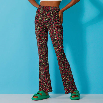 Pantalon flare/bootcut à motifs Noir