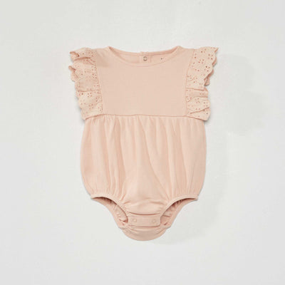 Body côtelée avec volants brodées Rose