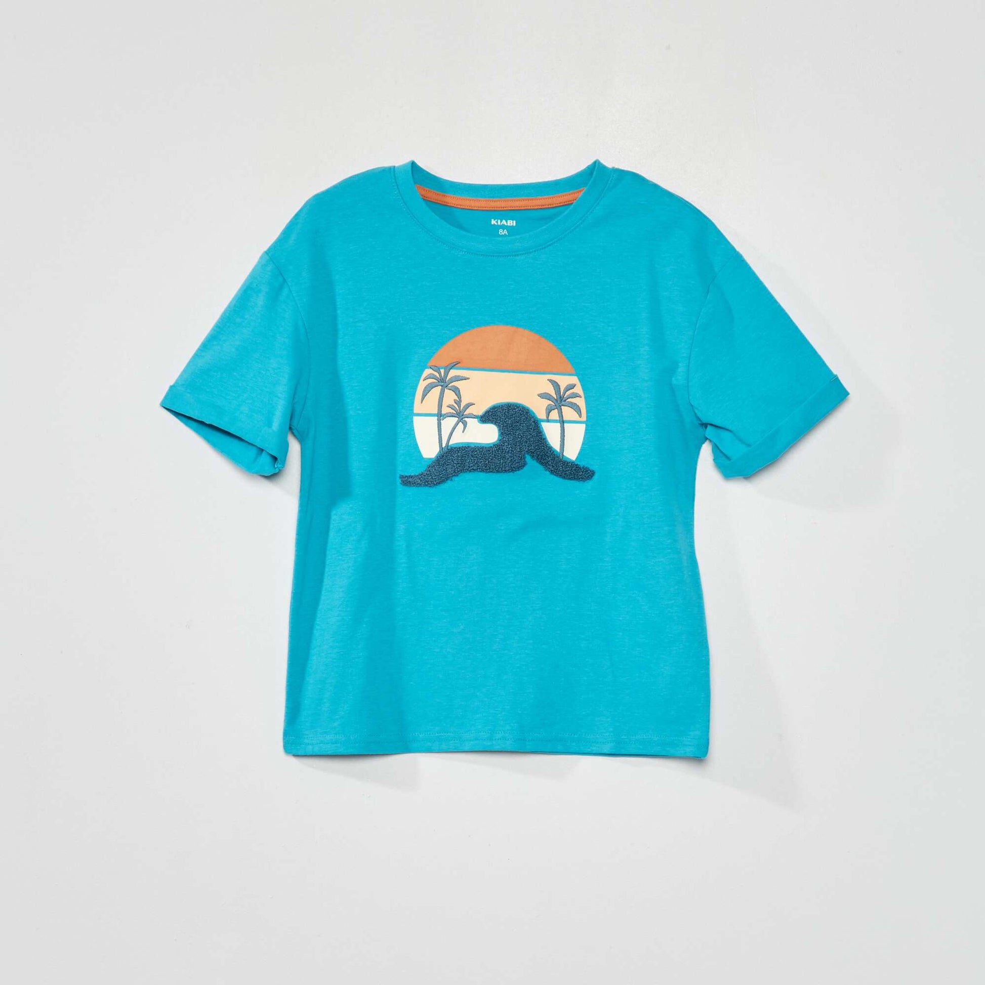 Tee-shirt avec imprimé en maille bouclette Bleu