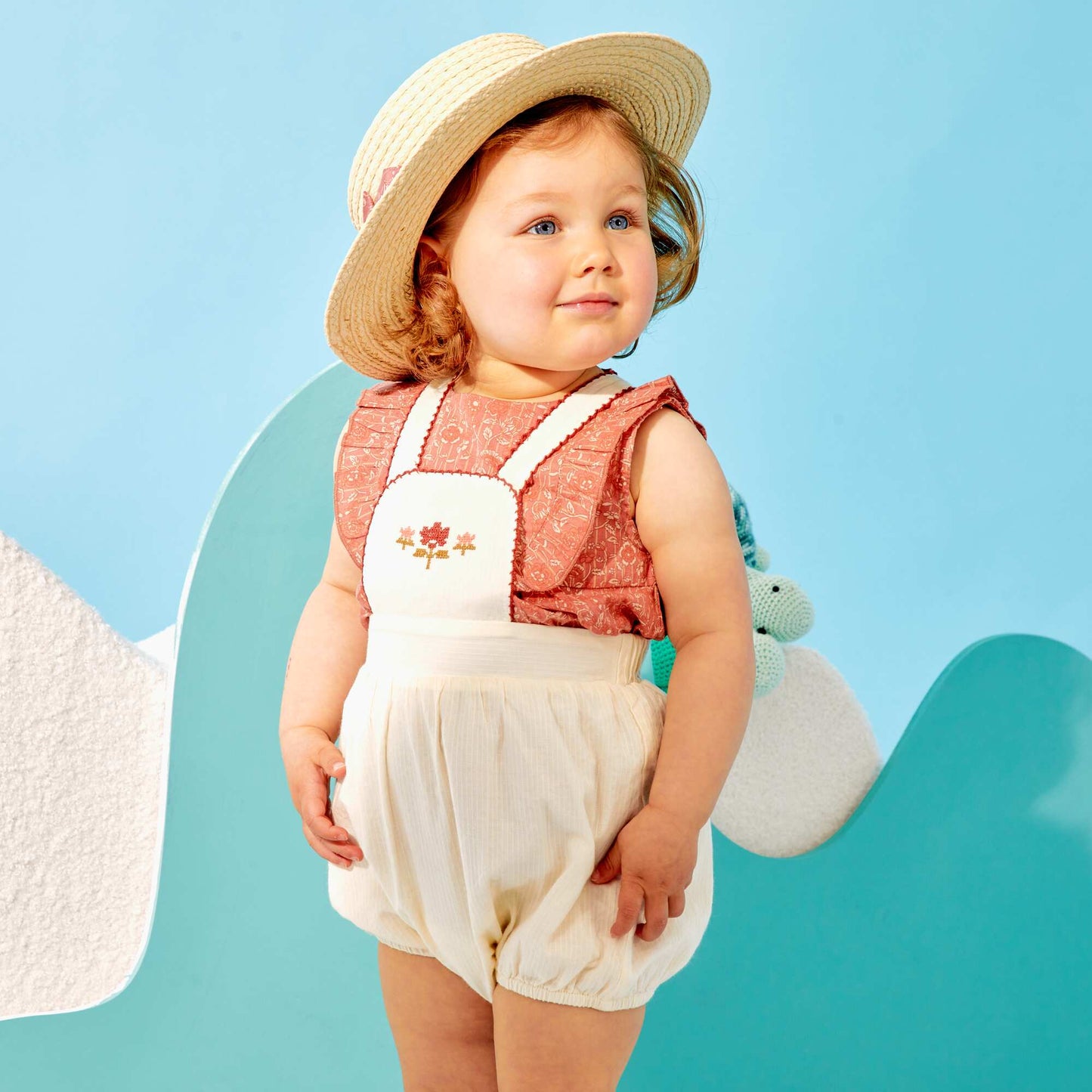 Barboteuse courte en voile de coton Ecru