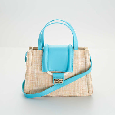 Sac à main bi-matière avec bandoulière Beige/bleu