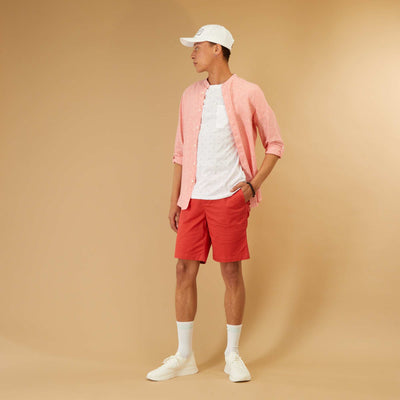 Bermuda uni à taille élastiquée rouge framboise
