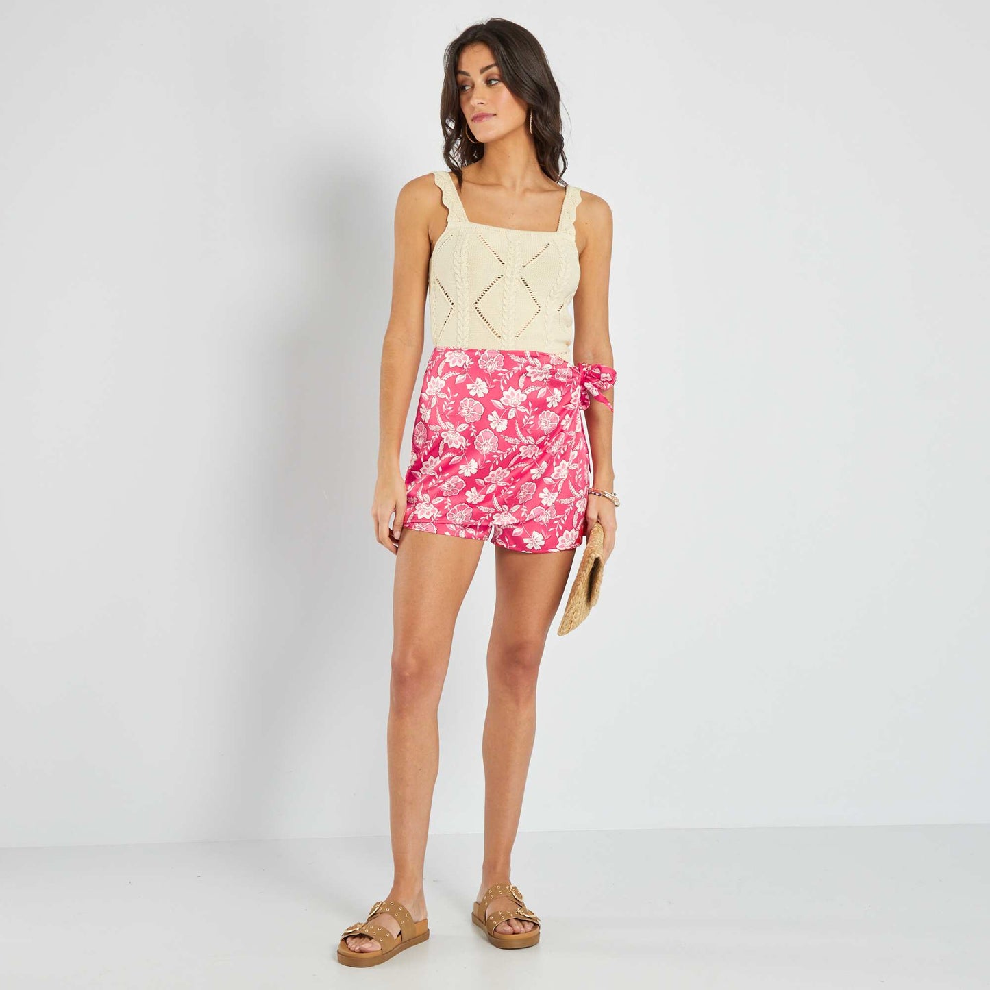 Jupe short satinée avec imprimé Rose