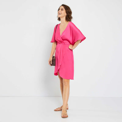 Robe courte cache-coeur rose vif