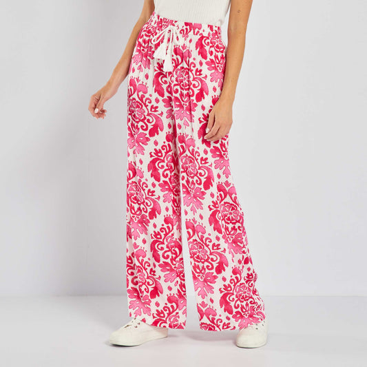 Pantalon large avec élastique Rose