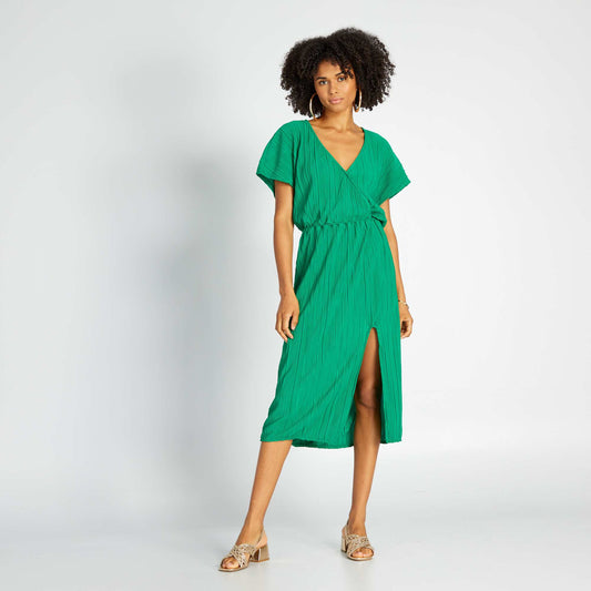 Robe maille plissée vert jardin