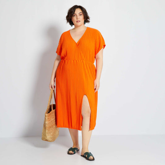 Robe en maille plissée orange