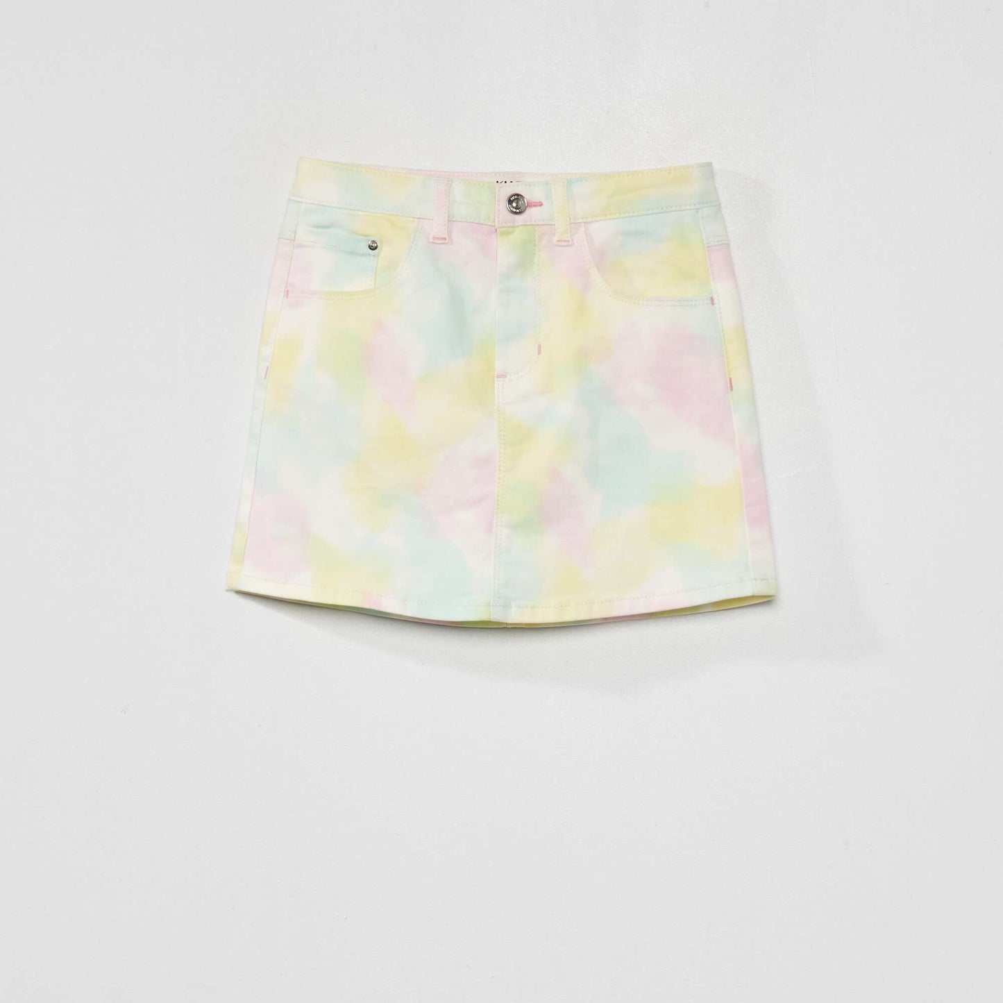 Jupe en jean tie and dye Blanc/jaune/rose