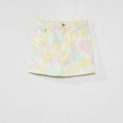 Jupe en jean tie and dye Blanc/jaune/rose