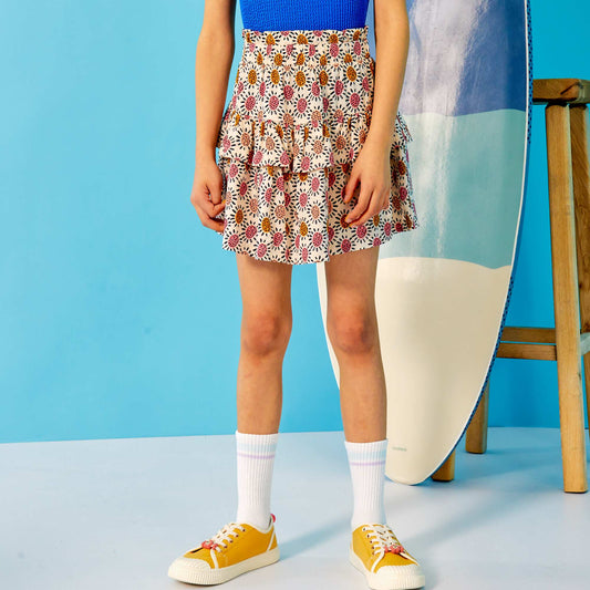 Jupe évasée avec volants Blanc