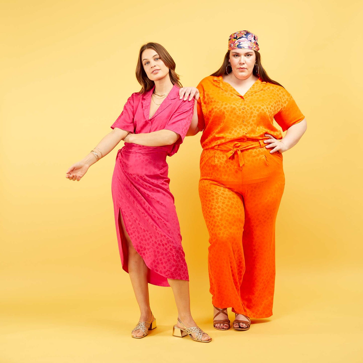 Pantalon large avec imprimé floral orange