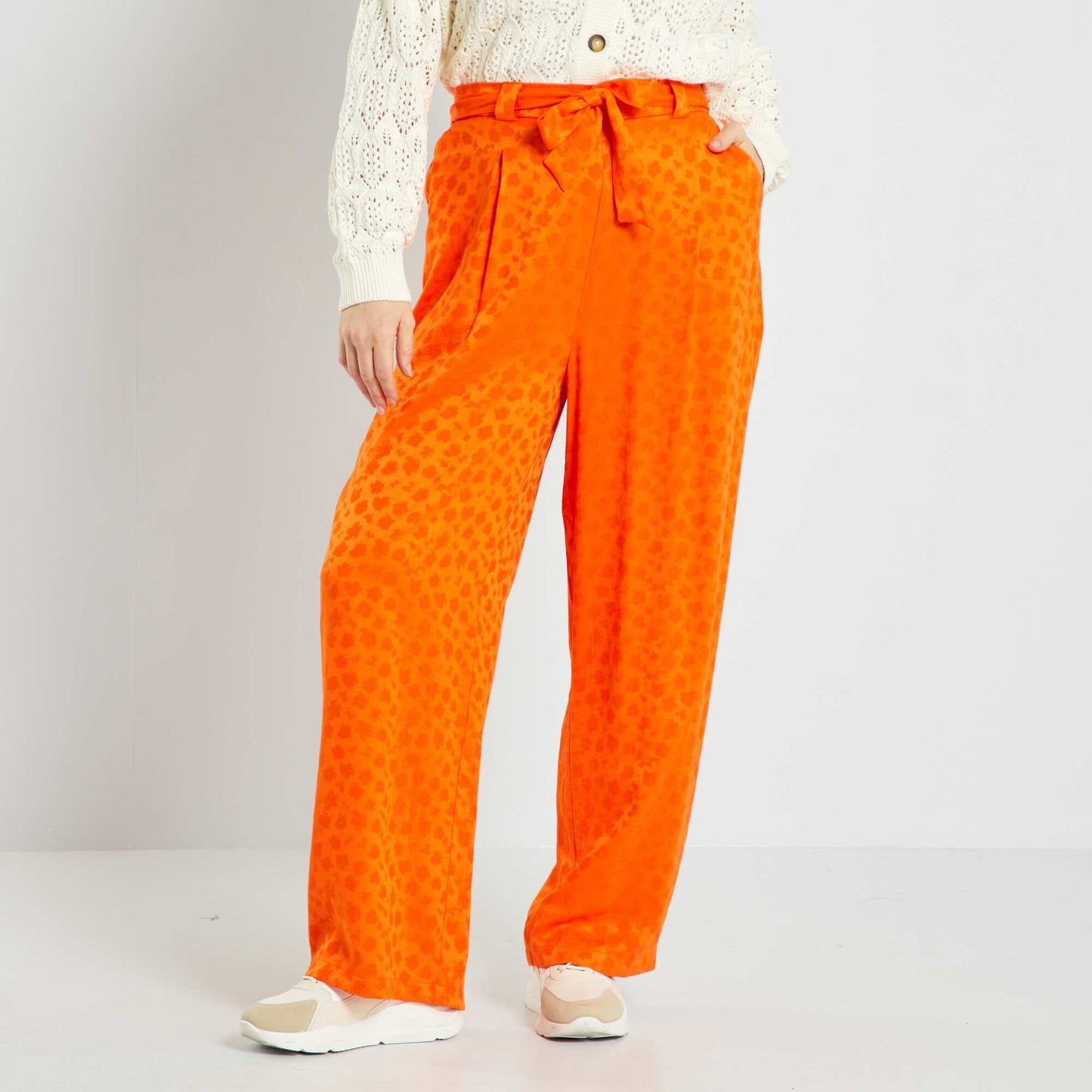 Pantalon large avec imprimé floral orange
