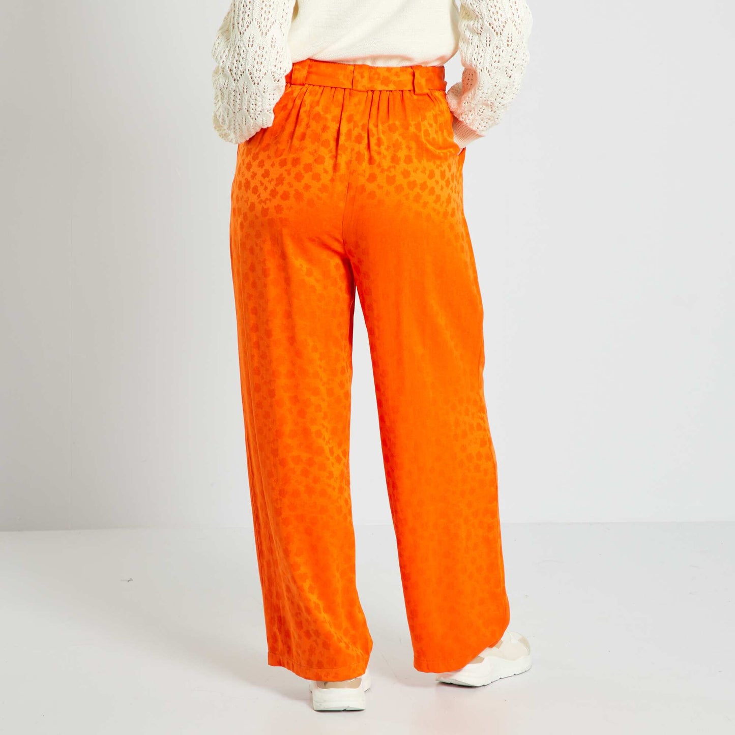 Pantalon large avec imprimé floral orange
