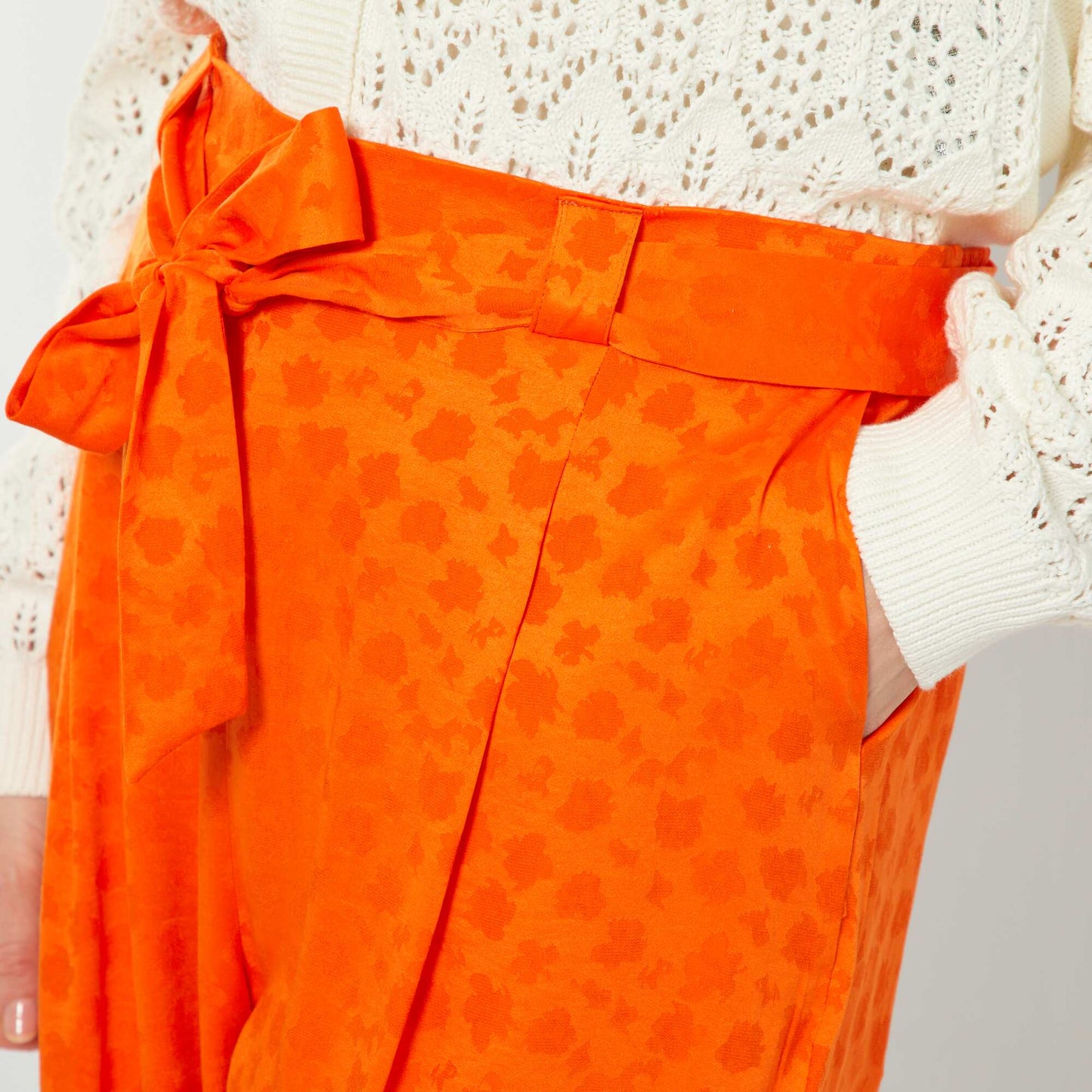 Pantalon large avec imprimé floral orange