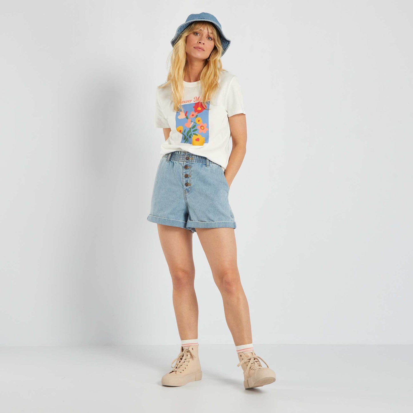 Short en jean paper bag Bleu