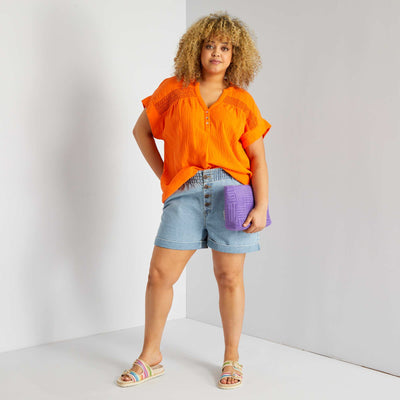 Short en denim taille haute Bleu