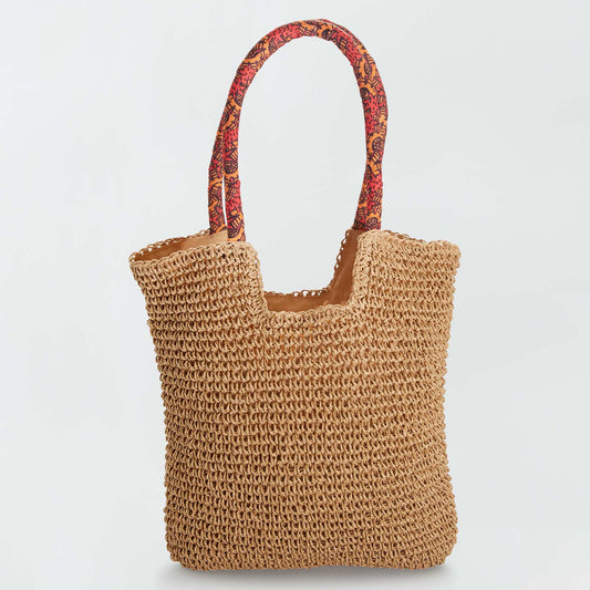 Sac à main forme cabas en paille Beige