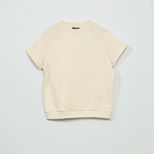 Tee-shirt esprit sweat avec poche kangourou Beige