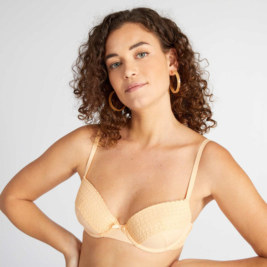 Soutien-gorge paddé en dentelle Orange pêche