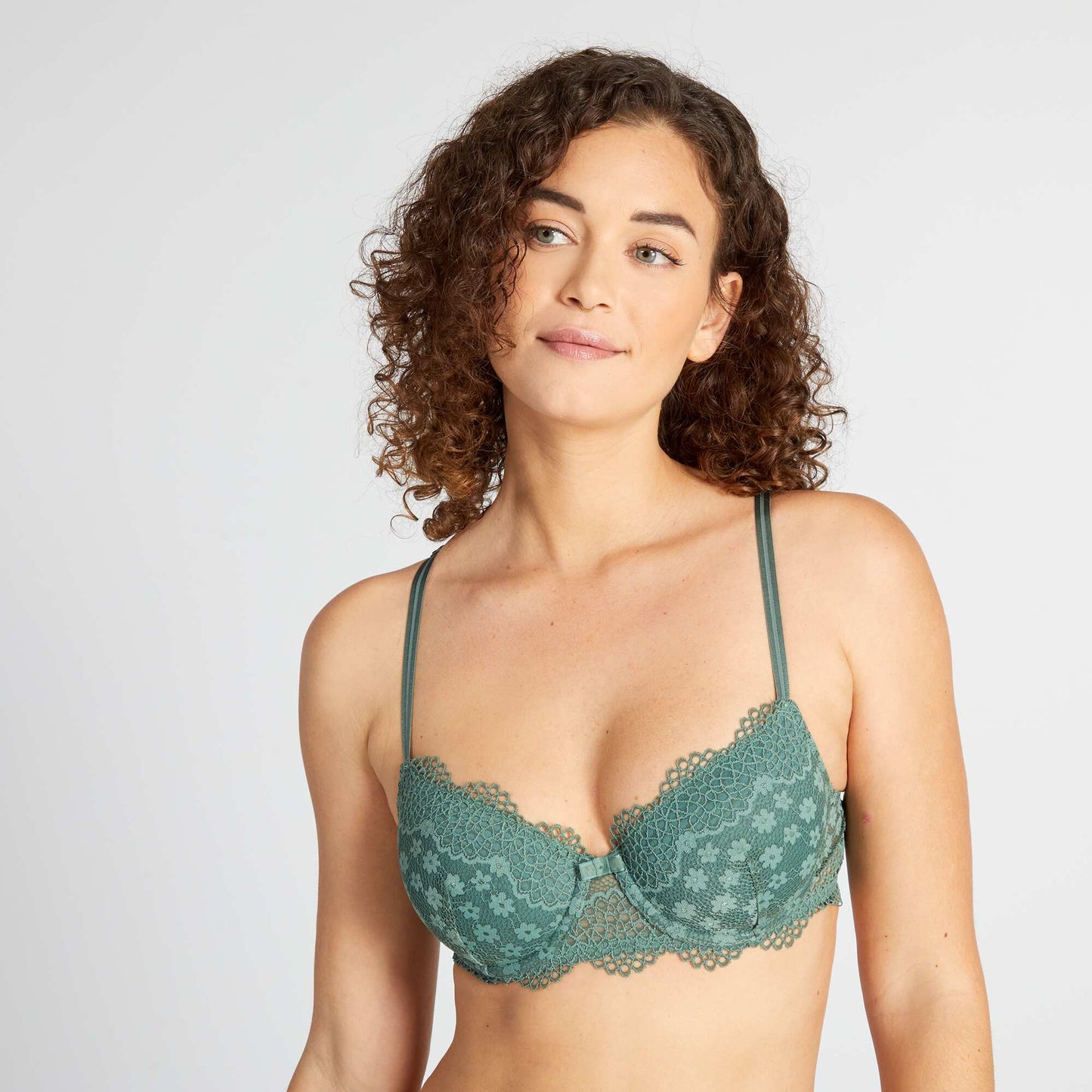 Soutien-gorge dentelle avec dos croisé Vert gris