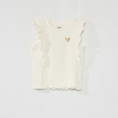 T-shirt en jersey à volants Blanc
