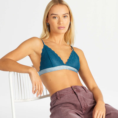 Soutien-gorge triangle en dentelle bleu foncé