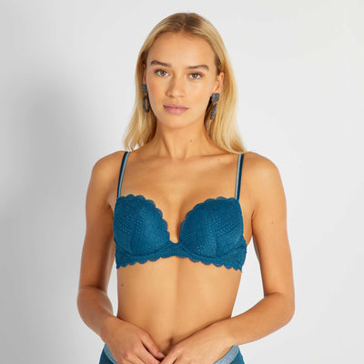 Soutien-gorge push-up dentelle bleu foncé