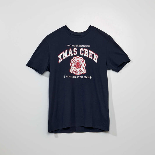 Tee-shirt manches courtes imprimé 'Noël' Bleu imprimé