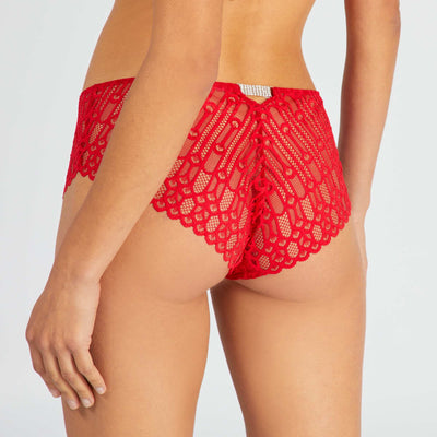 Shorty dentelle détail bijou Rouge