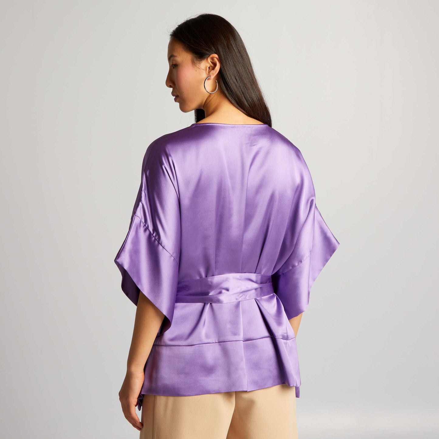 Blouse sans manches unie et satinée Violet