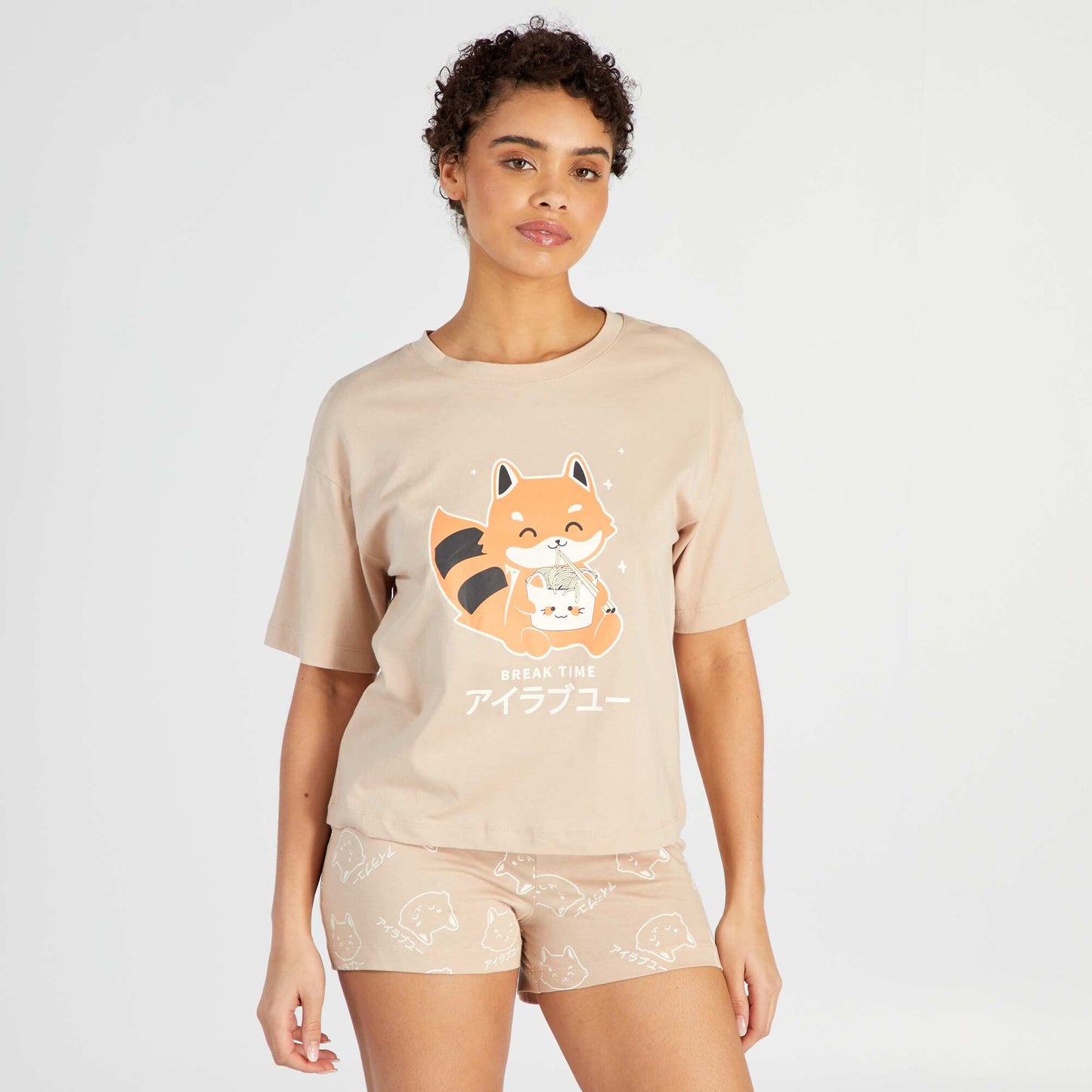 Ensemble pyjama court imprimé t-shirt + short - 2 pièces Marron