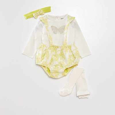 Ensemble 4 pièces - Tee-shirt + bloomer + collants + bandeau Beige/jaune