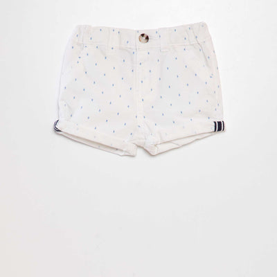 Short en coton taille ajustable Blanc