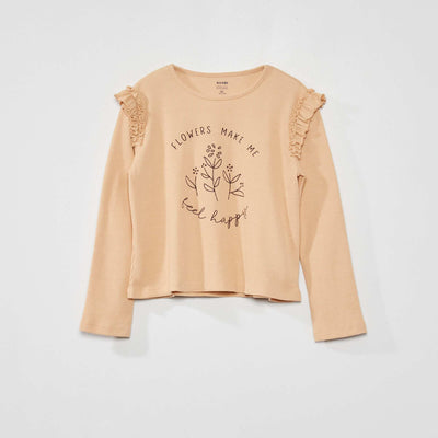 T-shirt nid d'abeilles avec volants Beige