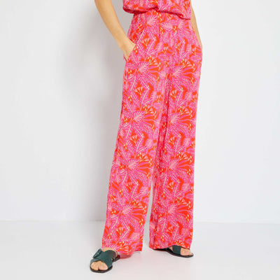 Pantalon large taille haute Rouge