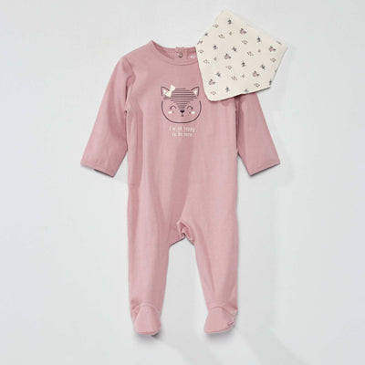 Dors-bien en coton + bavoir Violet