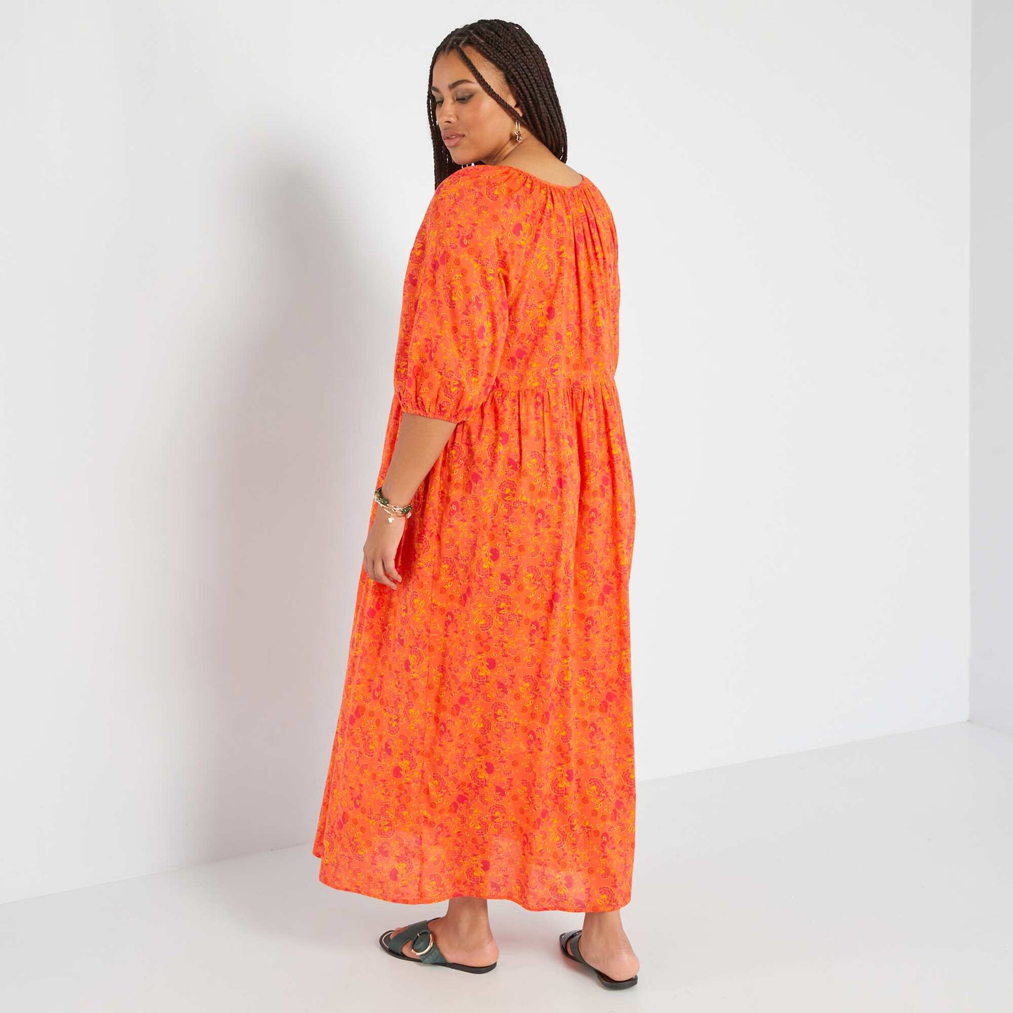 Robe longue 'fleurie' Orange