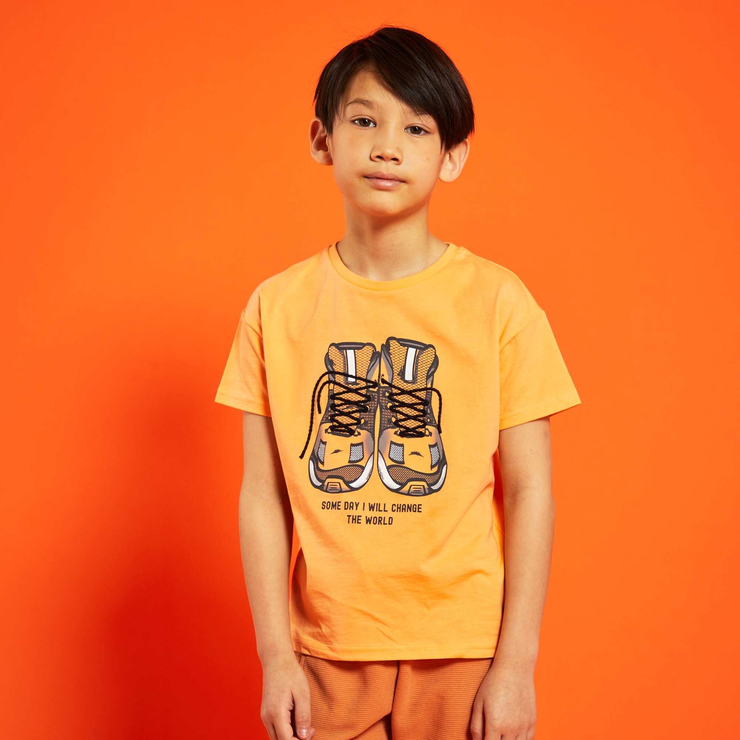 T-shirt en coton avec imprimé Orange