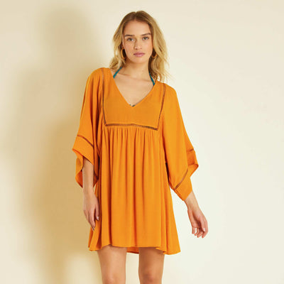 Robe ajourée à col V Orange