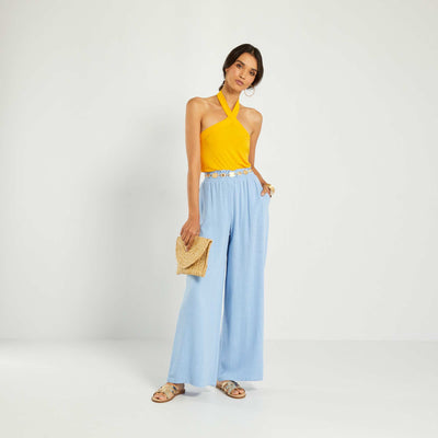 Pantalon large à taille haute Bleu