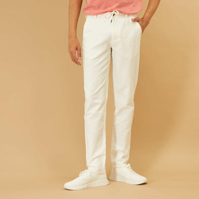 Chino slim uni en coton et en lin blanc