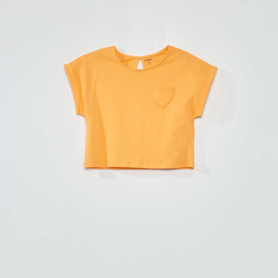T-shirt uni avec poche cœur orange abricot